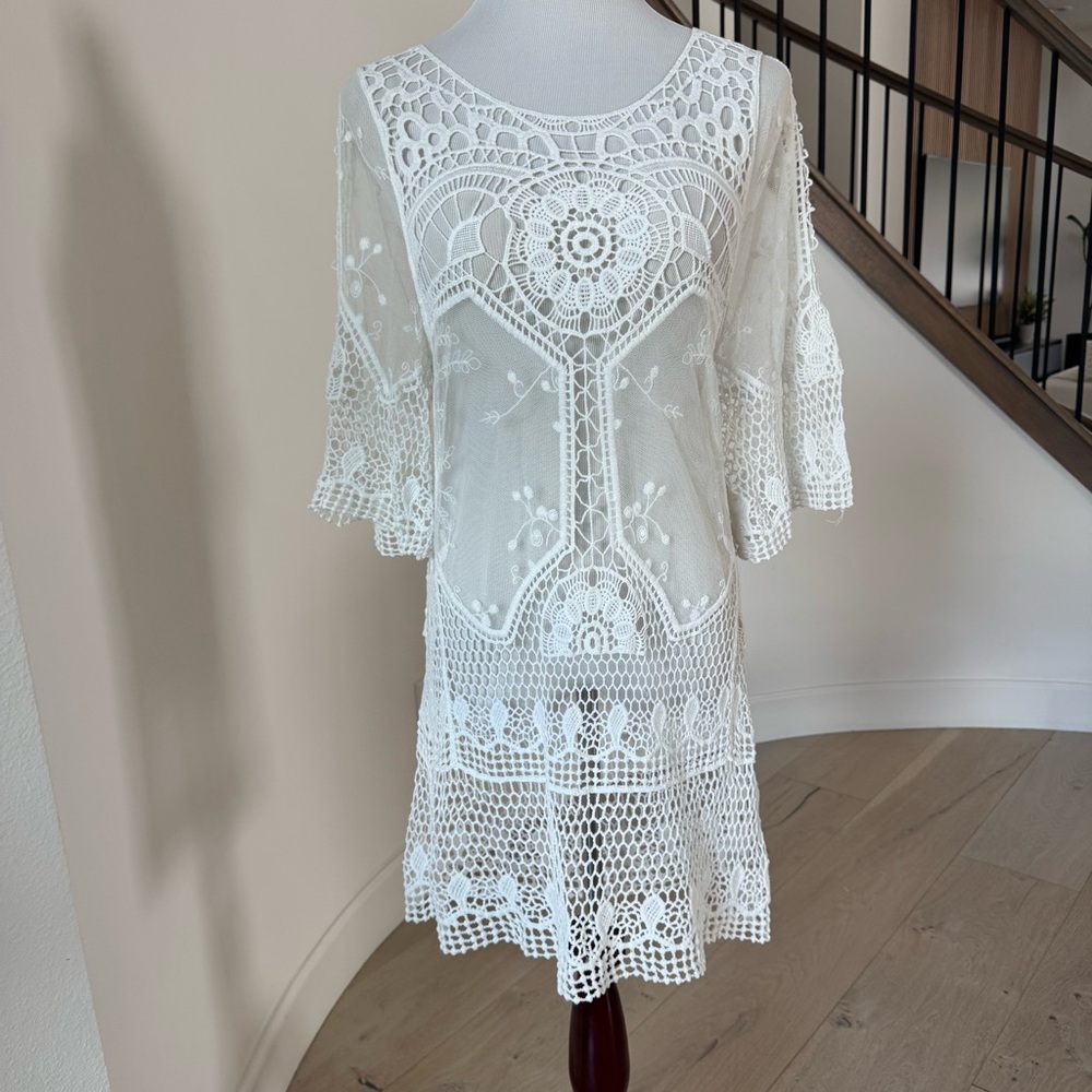 Crochet & lace swimsuit cover-up, like new. Stunning! Intricate detail.